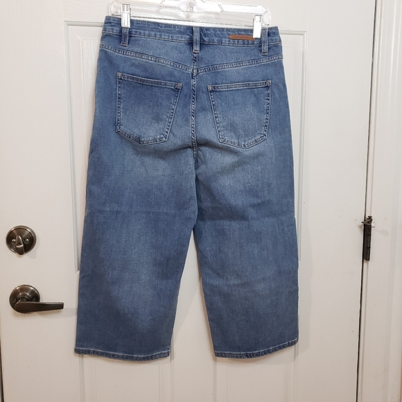 SOFT SURROUNDINGS Wide Leg Cropped Blue Jeans Gaucho Retro 70s Style Tre… - Picture 4 of 9